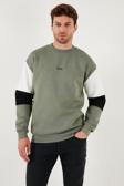 Buratti Pamuklu Relaxed Fit Bisiklet Yaka Şardonlu Renk Bloklu Erkek Sweat 5905298T HAKİ