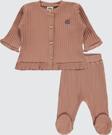 Civil Baby Kol Ve Bel Fırfırlı Nakışlı  Pijama Takımı - Pudra6-9 Ay