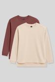 Rahat Form O Yaka 2li Paket Bej-Kahverengi Kadın Tunik Sweatshirt - 97305