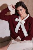 Lela Premium Dantelli Bağlamalı Yaka Regular Fit Düğmeli Triko Bayan Hırka 680HI00251 BORDO