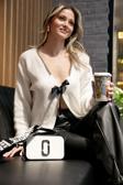 Lela Premium Boncuk ve Fiyonk Detaylı Regular Fit V Yaka Triko Bayan Hırka 680HI00180 EKRU