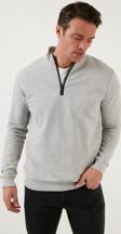 Buratti Pamuklu Slim Fit Yarım Fermuarlı Dik Yaka Erkek Sweat 5905400 GRİ MELANJ