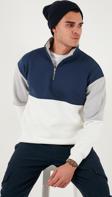 Buratti Renk Bloklu Regular Fit Yarım Fermuarlı Dik Yaka Erkek Sweat 5905719 EKRU