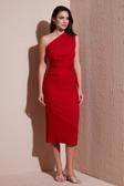 Lela Desenli Slim Fit Midi Boy Tek Omuzlu Bayan Elbise 5866202 KIRMIZI