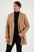 Buratti Slim Fit Tek Yırtmaçlı Düğmeli Mono Yaka Kaşe Erkek Kaban 5840098 CAMEL
