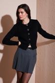 Lela Premium Regular Fit Yuvarlak Yaka Crop Triko Bayan Hırka 680HI00110 SİYAH