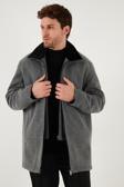 Buratti Slim Fit Çıkarılabilir Tüylü Yaka Detaylı Astarlı Kaşe Erkek Kaban 58400217 AÇIK GRİ