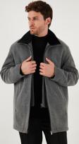 Buratti Slim Fit Çıkarılabilir Tüylü Yaka Detaylı Astarlı Kaşe Erkek Kaban 58400217 AÇIK GRİ