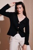 Lela Premium Regular Fit V Yaka Düğmeli Triko Bayan Hırka 680HI00121 SİYAH