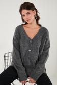 Lela Oversize Fit Düğmeli V Yaka Uzun Kollu Triko Bayan Hırka 4616232 ANTRASİT