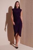 Lela Drape ve Yırtmaç Detaylı Sıfır Yaka Kolsuz Midi Boy Bayan Elbise 611EL694 MOR