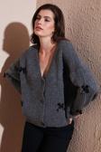 Lela Oversize Fit V Yaka Fiyonk Detaylı Düğmeli Bayan Hırka 4615577 ANTRASİT