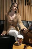 Lela Premium Regular Fit V Yaka Çift Kemerli Peluş Bayan Hırka 680HI00112 VİZON