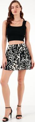 Lela Desenli Slim Fit Mini Bayan Şort Etek 5869020 SİYAH