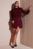 Lela Vatkalı Regular Fit Yırtmaç Detaylı Dik Yaka Mini Boy Bayan Elbise 611EL751 BORDO