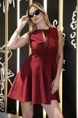Lela Regular Fit Kloş Etekli Bağlama Detaylı Kolsuz Mini Bayan Elbise 6525592 BORDO