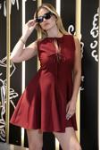 Lela Regular Fit Kloş Etekli Bağlama Detaylı Kolsuz Mini Bayan Elbise 6525592 BORDO
