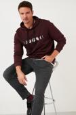 Buratti Pamuklu Baskılı Kapüşonlu Slim Fit Erkek Sweat 5905238 VİŞNE