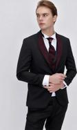 Erkek Siyah Santos Çıkma Yaka Slim Fit  Damatlık