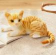 Berattoys 35 Cm Sesli Peluş Kedi Gerçek Görünümlü Miyavlayan Oyuncak Kedi Hediyelik Peluş Oyuncak Sarı Kedi