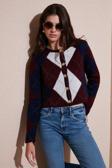 Lela Regular Fit Bisiklet Yaka Baklava Desenli Düğmeli Crop Bayan Hırka 4615570 BORDO