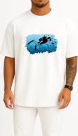 Oversize Scuba Diving Silüet Göğüs Tasarımlı Unisex T-Shirt