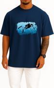Oversize Scuba Diving Silüet Göğüs Tasarımlı Unisex T-Shirt