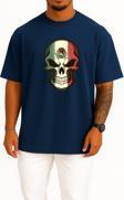 Oversize Flag Of Mexico Calavera Skull Decal Göğüs Tasarımlı Unisex T-Shirt