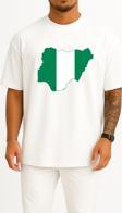 Oversize Nijerya Bayrağı Ve Haritası Göğüs Tasarımlı Unisex T-Shirt
