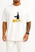 Oversize Peynir Tabağı Ve Wine Göğüs Tasarımlı Unisex T-Shirt