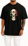 Oversize Flag Of Mexico Calavera Skull Decal Göğüs Tasarımlı Unisex T-Shirt