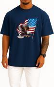 Oversize Flag Of United States And American Eagle Göğüs Tasarımlı Unisex T-Shirt
