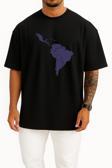 Oversize Güney Afrika Kıtası Haritası Göğüs Tasarımlı Unisex T-Shirt