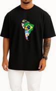 Oversize Güney Amerika Kıtası - South America Göğüs Tasarımlı Unisex T-Shirt