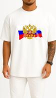 Oversize Coat Of Arms Of Russia Flag Russia Day Göğüs Tasarımlı Unisex T-Shirt
