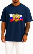Oversize Coat Of Arms Of Russia Flag Russia Day Göğüs Tasarımlı Unisex T-Shirt
