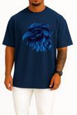 Oversize Mavi Animasyon Kartal Göğüs Tasarımlı Unisex T-Shirt
