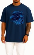 Oversize Mavi Animasyon Kartal Göğüs Tasarımlı Unisex T-Shirt