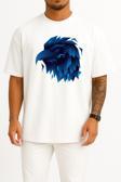 Oversize Mavi Animasyon Kartal Göğüs Tasarımlı Unisex T-Shirt