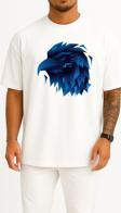 Oversize Mavi Animasyon Kartal Göğüs Tasarımlı Unisex T-Shirt