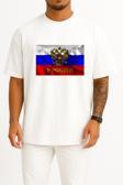 Oversize Russian Empire Flag Of Russia Coat Of Arms Of Russia Göğüs Tasarımlı Unisex T-Shirt