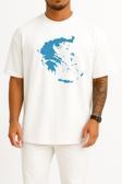 Oversize Yunanistan Haritası Ve Adalar Göğüs Tasarımlı Unisex T-Shirt