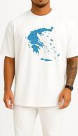 Oversize Yunanistan Haritası Ve Adalar Göğüs Tasarımlı Unisex T-Shirt