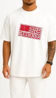Oversize United States Rubber Stamp Drawing Göğüs Tasarımlı Unisex T-Shirt
