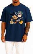 Oversize Gangster Cartoon, Pirate Characters, Cartoon Character Göğüs Tasarımlı Unisex T-Shirt