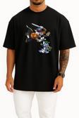 Oversize Erry Mouse Tom And Jerry Gangsta Rap Gangster Göğüs Tasarımlı Unisex T-Shirt