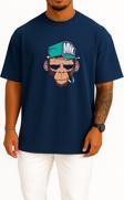 Oversize Monkey Drawing Illustration Nyse - Maymun Göğüs Tasarımlı Unisex T-Shirt