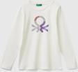 United Colors Of Benetton Kız Çocuk Beyaz Önü Parıltılı Logo Baskılı Regular Fit Uzun Kollu T-Shirt