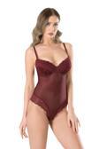 Fabony Bodysuit Dantel Detaylı Balenli Soft Hafif Destekli Ince Askılı Çıtçıtlı Bordo 3800