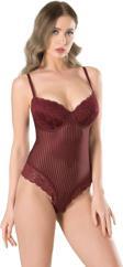 Fabony Bodysuit Dantel Detaylı Balenli Soft Hafif Destekli Ince Askılı Çıtçıtlı Bordo 3800